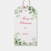 Feestelijke Wintergroen Waterverf Blad Holiday Cadeaulabel (Voorkant)