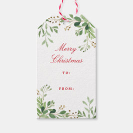 Feestelijke Wintergroen Waterverf Blad Holiday Cadeaulabel