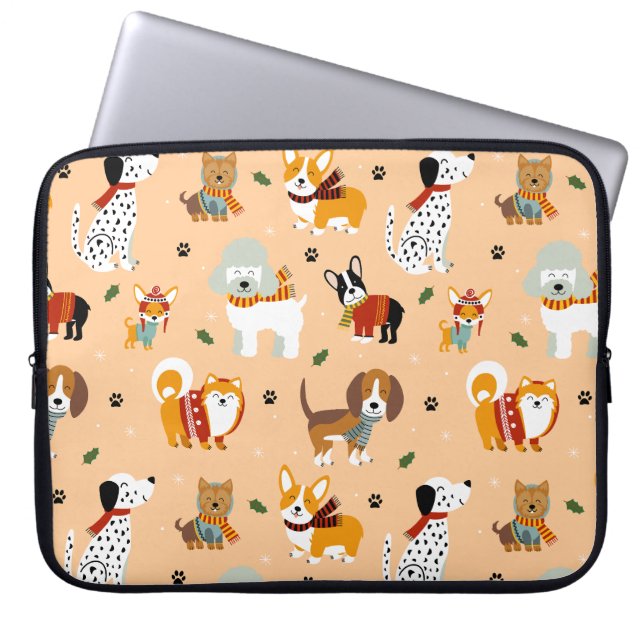 Feestelijke winterhondensjaals laptop sleeve (Voorkant)