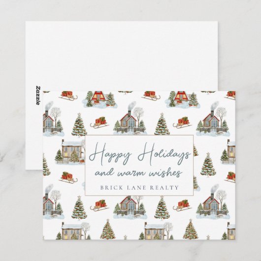 Feestelijke winterhuizen fijne feestdagen makelaar feestdagenkaart (Voorkant / Achterkant)