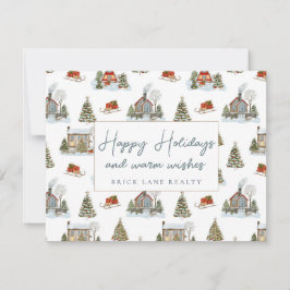 Feestelijke winterhuizen fijne feestdagen makelaar feestdagenkaart
