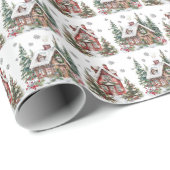 Feestelijke Winterhut Waterverf Kerst Cadeaupapier (Rol Hoek)