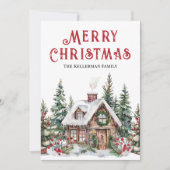 Feestelijke Winterhut Waterverf Kerst Feestdagenkaart (Voorkant)