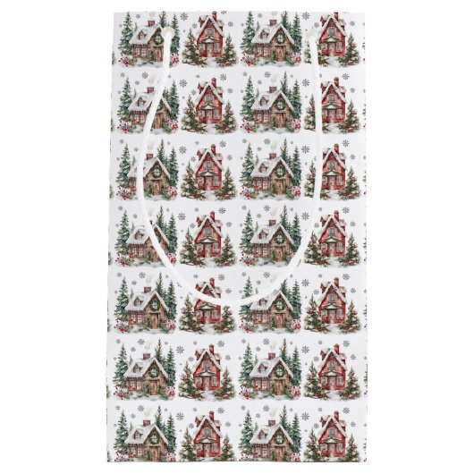 Feestelijke Winterhut Waterverf Kerst Klein Cadeauzakje (Voorkant)