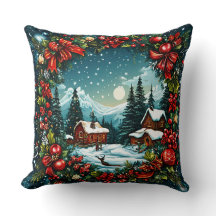 Feestelijke winterhutscène bij kerstkrans