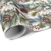 Feestelijke winterpijnboombessen cadeaupapier (Rol Hoek)