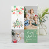 Feestelijke winterscène Vrolijk Kerstgroen 2 Foto Feestdagenkaart (Staand voorkant)