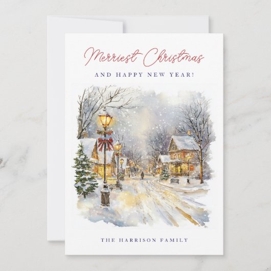 Feestelijke winterscène vrolijkste kerst feestdagenkaart (Voorkant)