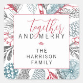 Feestelijke winterse groene vakantie vierkante sticker (Voorkant)