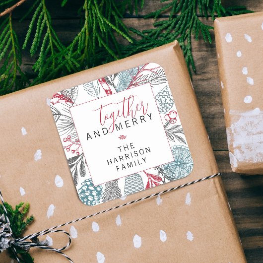 Feestelijke winterse groene vakantie vierkante sticker