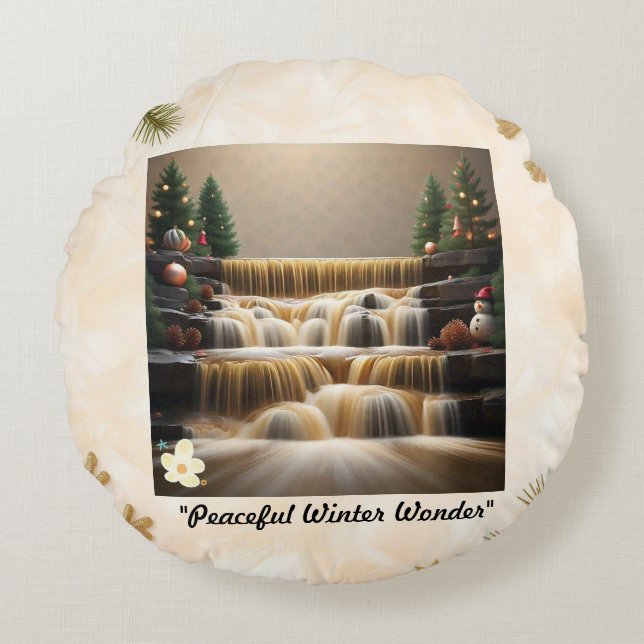 "Feestelijke winterse vreugde" Rond Kussen (Voorkant)