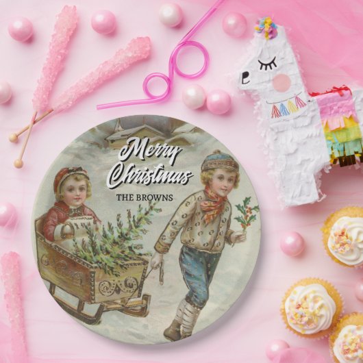 Feestelijke winterslee rit vakantie Bord (Feest)