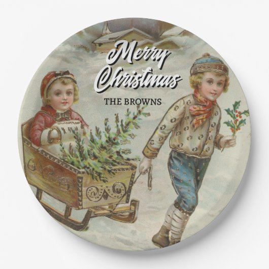 Feestelijke winterslee rit vakantie Bord (Voorkant)