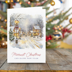 Feestelijke wintertafereel Merry Kerstmis Vouwkaar Feestdagen Kaart