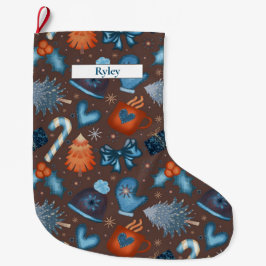 Feestelijke wintervakantie patroon bruin blauw Sin Grote Kerstsok