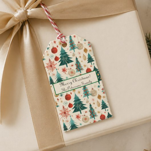 Feestelijke wintervakantiepatroon cadeaulabel