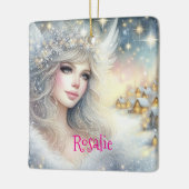 Feestelijke witte aquarel etherische vorst sneeuw keramisch ornament (Links)