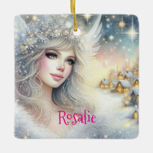 Feestelijke witte aquarel etherische vorst sneeuw keramisch ornament