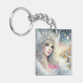 Feestelijke witte aquarel etherische vorst sneeuw sleutelhanger (Voorkant Links)