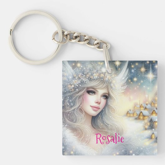 Feestelijke witte aquarel etherische vorst sneeuw sleutelhanger (Voorkant)