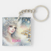 Feestelijke witte aquarel etherische vorst sneeuw sleutelhanger (Achterkant)
