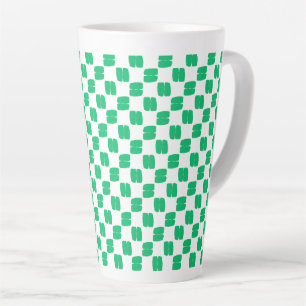Feestelijke witte en groene gestreepte vierkanten latte mok