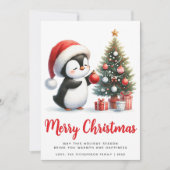 Feestelijke Witte en Rode Pinguïn Vrolijk Kerstfee Feestdagenkaart (Voorkant)