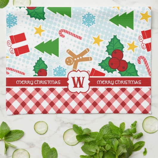 Feestelijke Witte Kerst Keuken Handdoek (Gevouwen)