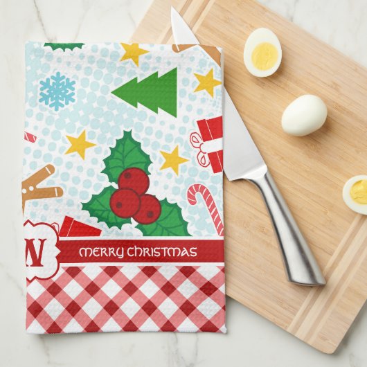 Feestelijke Witte Kerst Keuken Handdoek (Quarter Fold)