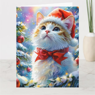 Feestelijke witte kitten in een Santa Hat Kaart