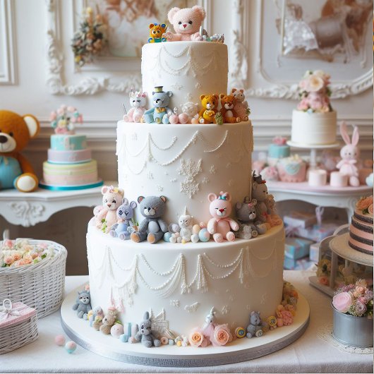 FEestelijke witte laagcake versierd met speelgoed