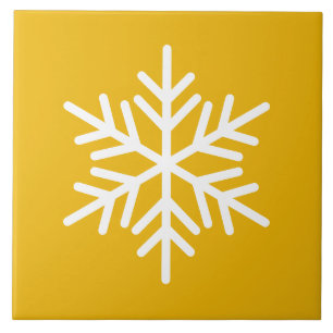 Feestelijke witte Noordse sneeuwvlok op geel Sinaa Tegeltje