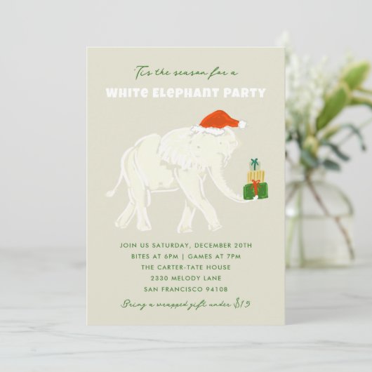 Feestelijke Witte Olifant Feest geïllustreerd Kaart (Staand voorkant)