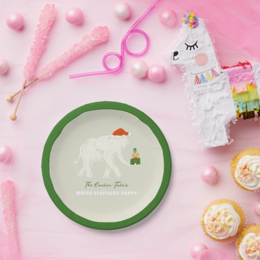 Feestelijke Witte Olifant Party Geïllustreerd Cust Papieren Bordje (Feest)