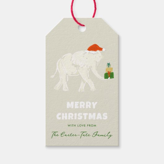 Feestelijke Witte Olifant Vrolijk Kerstcadeau Labe Cadeaulabel (Voorkant)