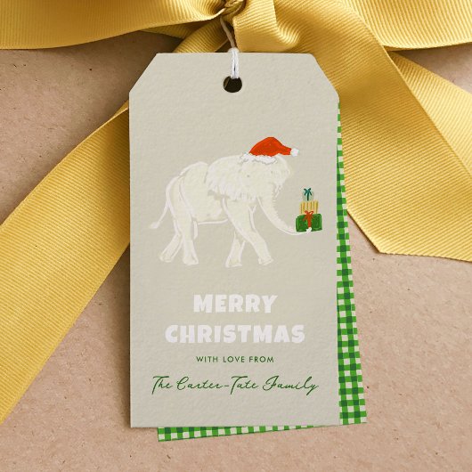 Feestelijke Witte Olifant Vrolijk Kerstcadeau Labe Cadeaulabel