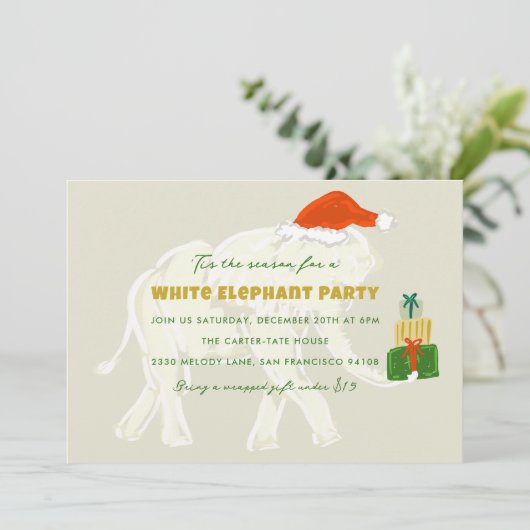 Feestelijke witte olifanten partij geïllustreerd kaart (Staand voorkant)