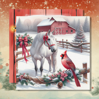 Feestelijke Witte Paard en Kardinaal Kerstmis Feestdagenkaart
