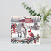 Feestelijke Witte Paard en Kardinaal Kerstmis Feestdagenkaart (Staand voorkant)