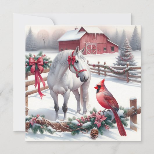 Feestelijke Witte Paard en Kardinaal Kerstmis Feestdagenkaart (Voorkant)