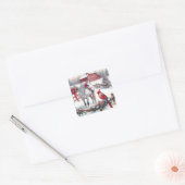Feestelijke Witte Paard en Kardinaal Kerstmis Vierkante Sticker (Envelop)