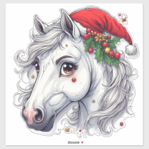 Feestelijke Witte Paardenkop Met Rode Teugel Sticker