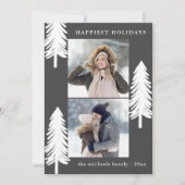 Feestelijke Witte Pijnbomen Twee Foto Vakantie Feestdagenkaart (Voorkant)