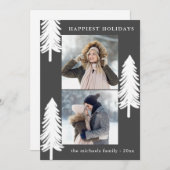 Feestelijke Witte Pijnbomen Twee Foto Vakantie Feestdagenkaart (Voorkant / Achterkant)