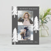 Feestelijke Witte Pijnbomen Twee Foto Vakantie Feestdagenkaart (Staand voorkant)