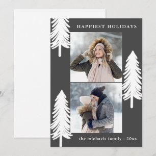 Feestelijke Witte Pijnbomen Twee Foto Vakantie Feestdagenkaart