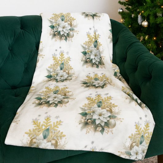 Feestelijke witte poinsettia kerstfleece deken