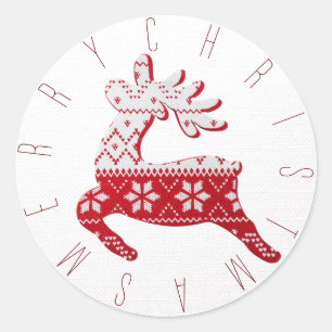 Feestelijke witte & rode rendier kersttrui ronde sticker