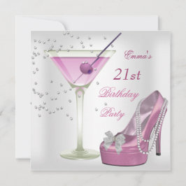 Feestelijke witte roze martini-schoenen voor 21e v kaart