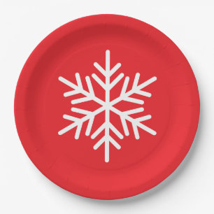 Feestelijke witte Scandinavische sneeuwvlok op hel Papieren Bordje